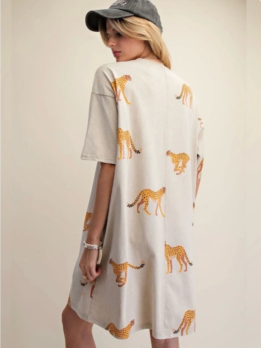 Easel Mineral Washed Cheetah Print T-Shirt Dress Pockets NWT - Picture 8 of 10